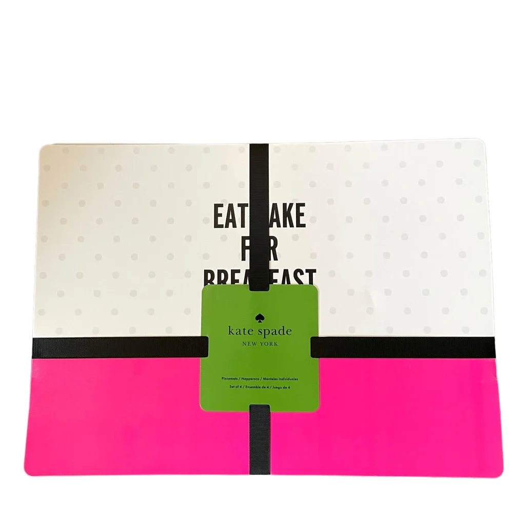 KATE SPADE Food for Thought Placemats Eat Cake for Breakfast Set of 4 Pink NEW